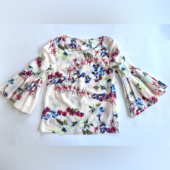Jane & Delancey Boho Cream Floral 3/4 Bell Sleeve Blouse Size XS - Picture 4 of 13